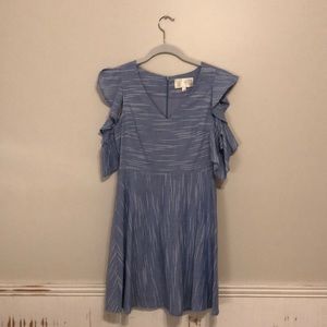 J.O.A. Blue and White Cold Shoulder Dress
